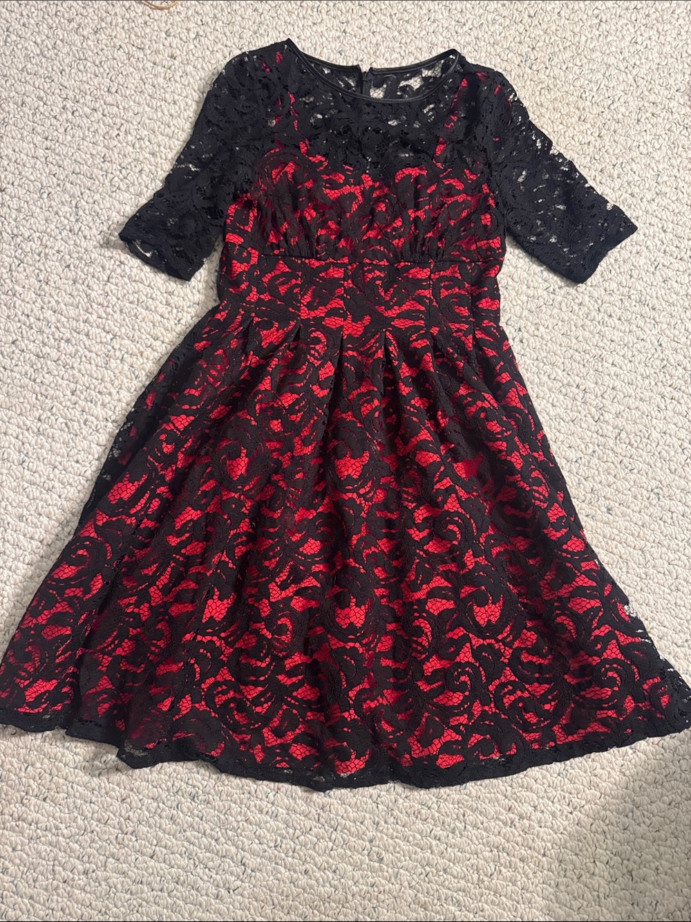 Adrianna Papell Black Lace Overlay Dress with Red Lining